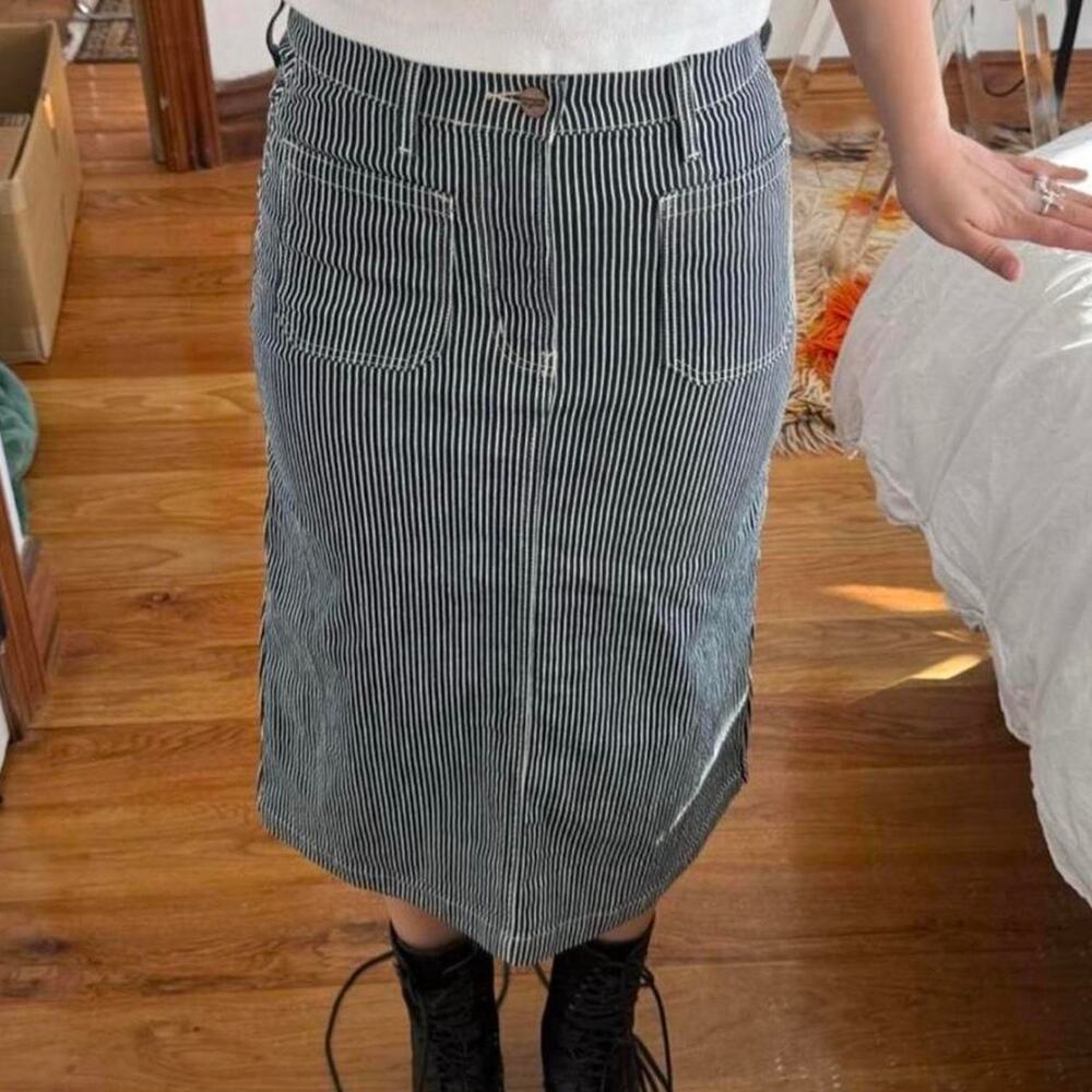 Wrangler pinstripe Japanese denim skirt navy white midi skirt - size small - Picture 8 of 8